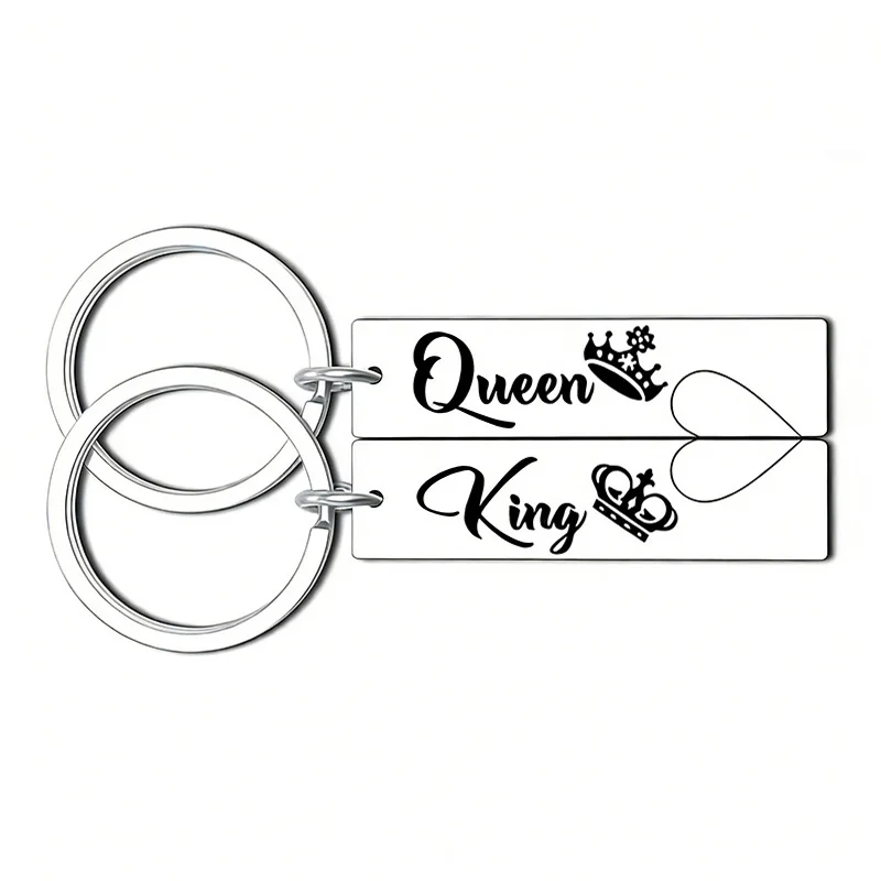 2 Stück/Set Crown King Queen Paar-Schlüsselanhänger aus Edelstahl für Liebhaber als Geschenk