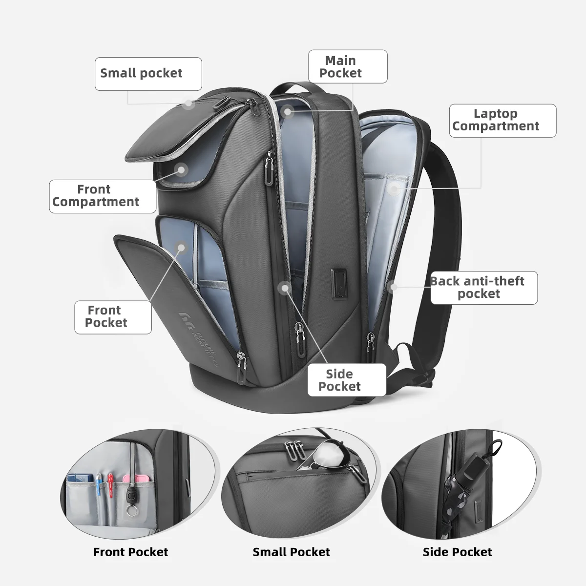 HcanKcan-Mochila De Negocios impermeable para hombre, bolsa de viaje de gran capacidad con carga USB, multifuncional, para ordenador portátil de