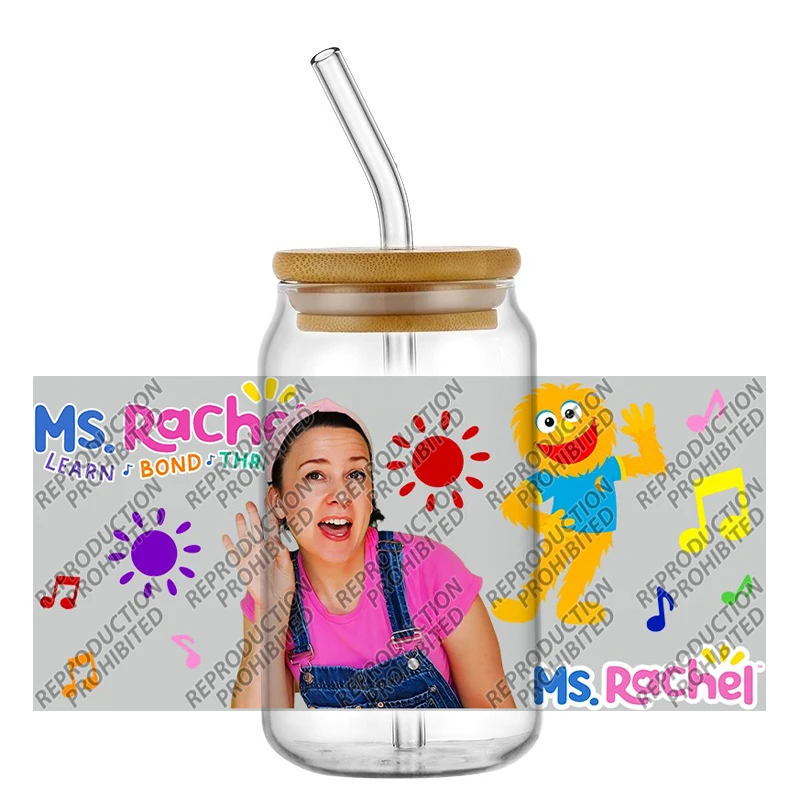 

Новый дизайн, наклейка Ms.Rachel, УФ-обертывания для чашек DTF, водонепроницаемая УФ-наклейка для передачи DTF 16 унций, кружка для очков, сделай сам, мультяшная наклейка