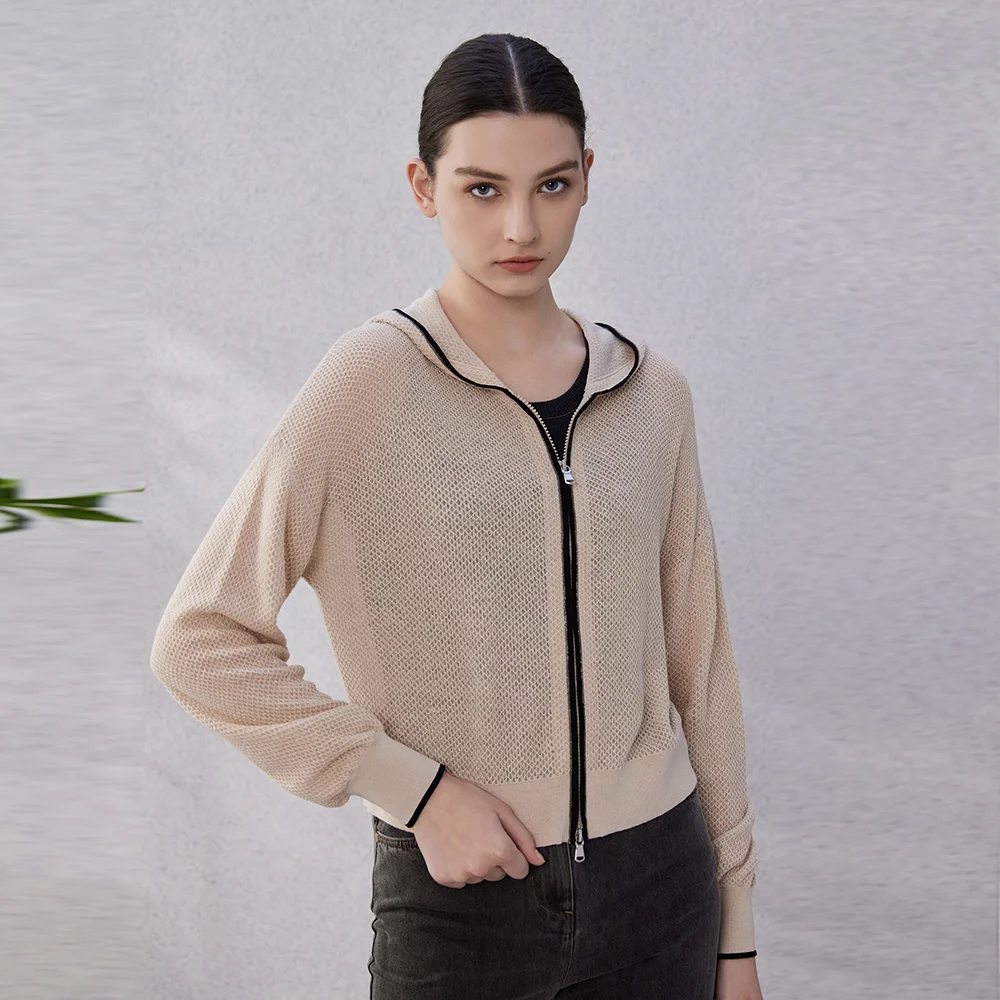 

Pop BC-36 Linen And Silk Knitted Hooded Cardigans Spring Long Sleeved High Quality Women's Clothing Ladies Clothes Hoodie