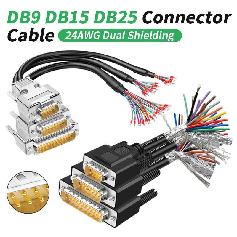 

DB9 DB15 DB25 Connector Cable Industrial Grade Male Female Plug Cord 24AWG Signal Wire 9Pin 15/25Pin Com RS232 Serial Port Line