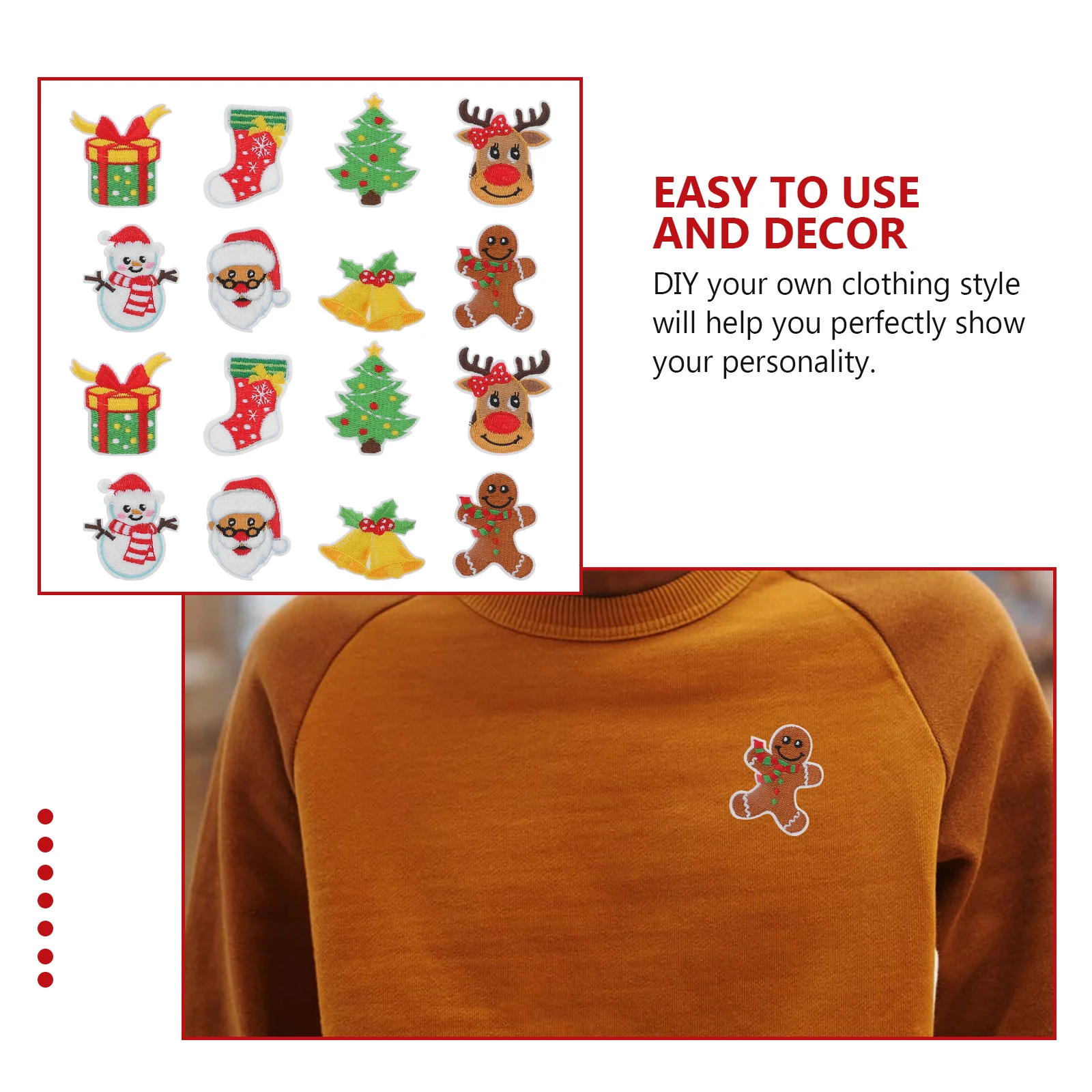 16 Pcs Christmas Stickers DIY Patch Clothing Accessories Garment Decorative Patches Wild Bag Ornaments Sewing Xmas Clothes