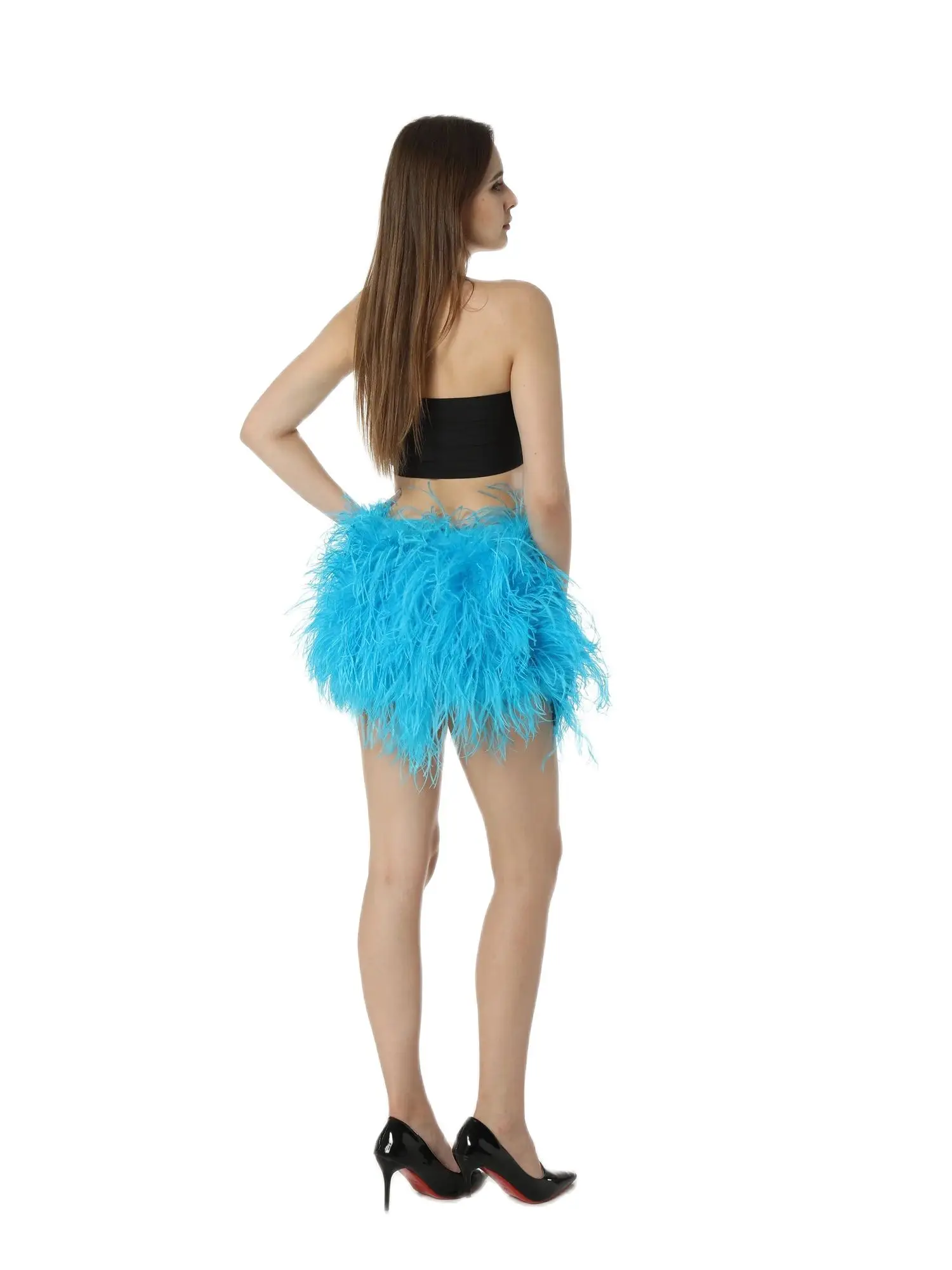 Natural Ostrich Feather mini Skirt Elastic waist for women multicolour Furry Costume Party Sexy Clothing Club Luxury 220602