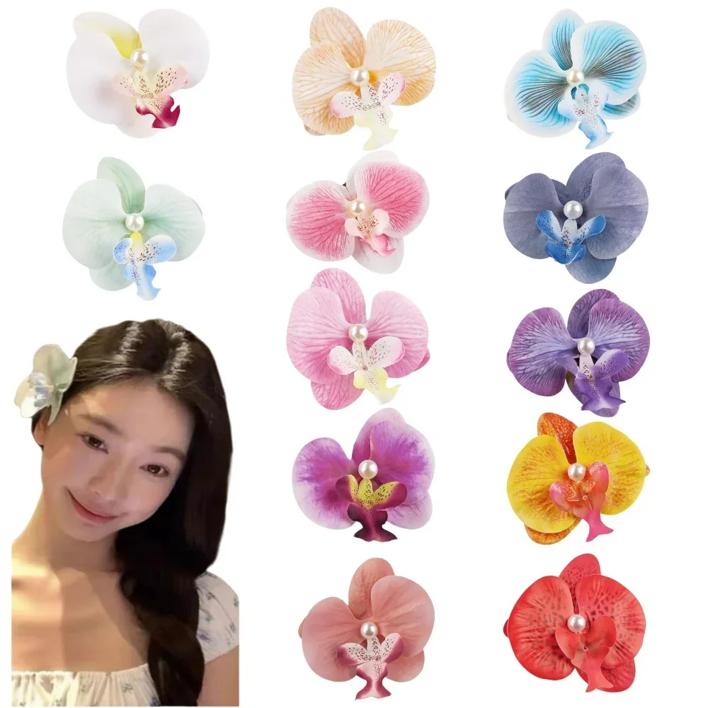 

Super fairy simulation Phalaenopsis fabric duck bill clip fashionable versatile edge clip seaside vacation hair accessories