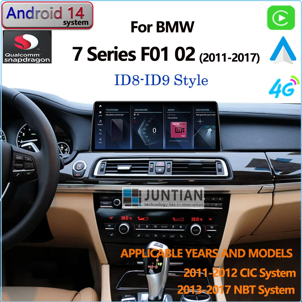 الترا ضيق أندرويد 14 كوالكوم wireles Carplay راديو السيارة لتحديد المواقع والملاحة لسيارات BMW 7 سلسلة F01 F02 2009-2017 NBT مشغل وسائط متعددة
