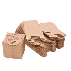 10Pcs Thank You Candy Boxes Mini Square with Ropes Gift Pakcing Box Portable Kraft Paper Cookie Food Packaging Boxes