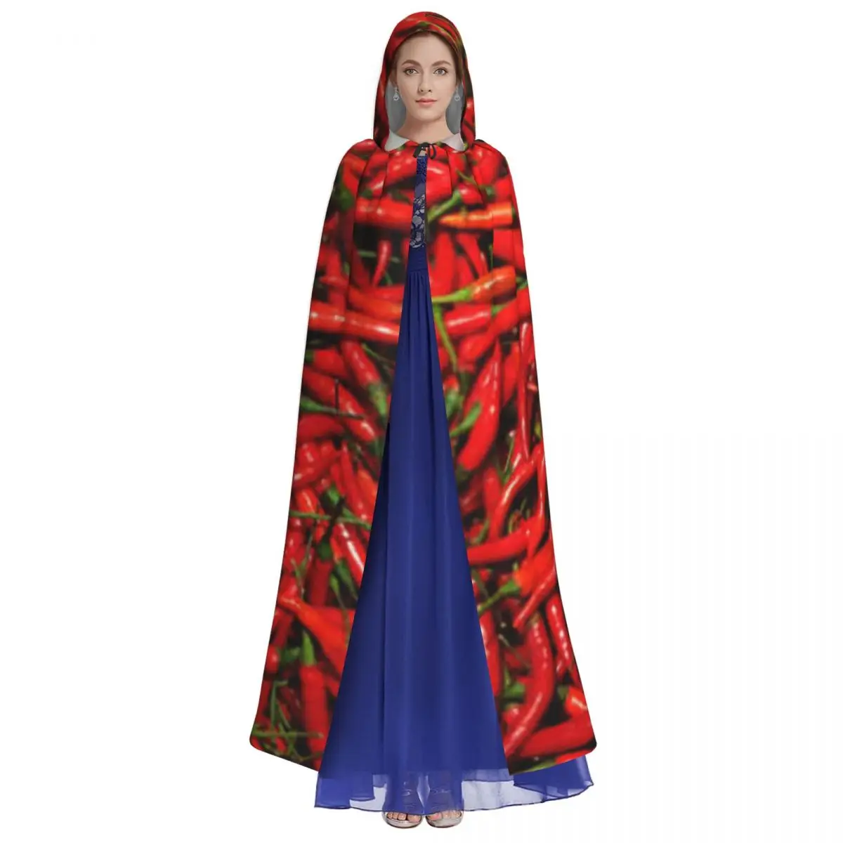 Adult Vampire Cape Hooded Robe Red Hot Chillies Halloween Cloak Full Length Cosplay