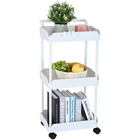 SucceBuy 3-Tier Rolling Utility Cart Kitchen Cart with Lockable Wheels Multi-Functional Storage Trolley with Handle Movable