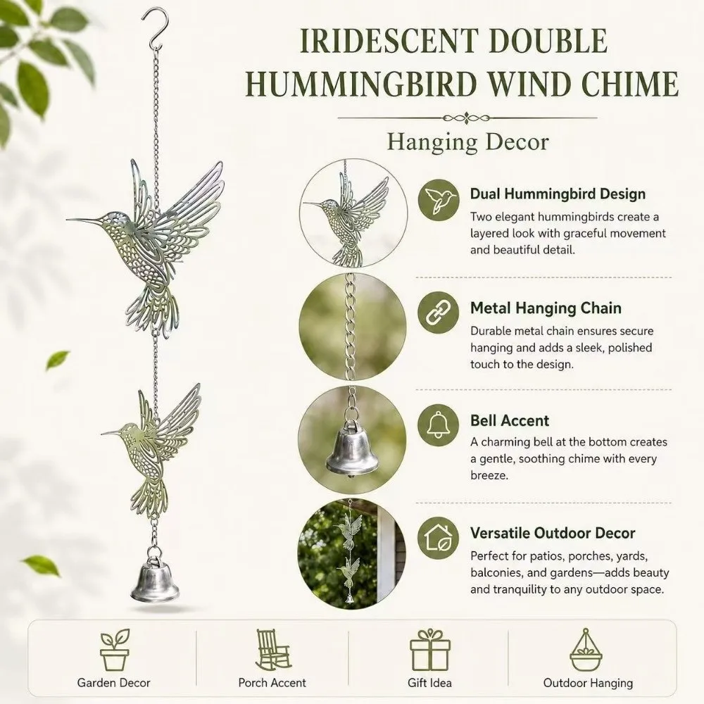 Hanging Pendant Hanging Wind Chime Garden Decor DIY Sun Catcher Hummingbird Wind Chimes 2D Flat Hollow Out Bird Wind Bell