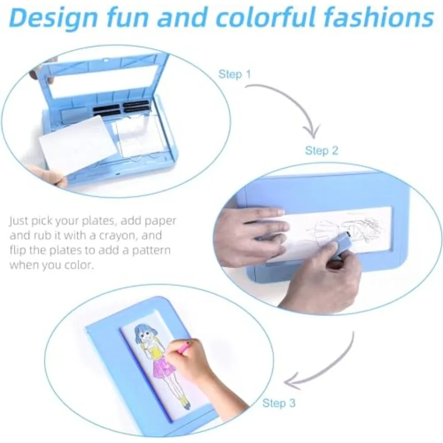 Kit de dibujo de diseño de moda con 15 platos para frotar de doble cara, juego de arte con textura, incluye crayones, lápices de colores, marco de papel Cr