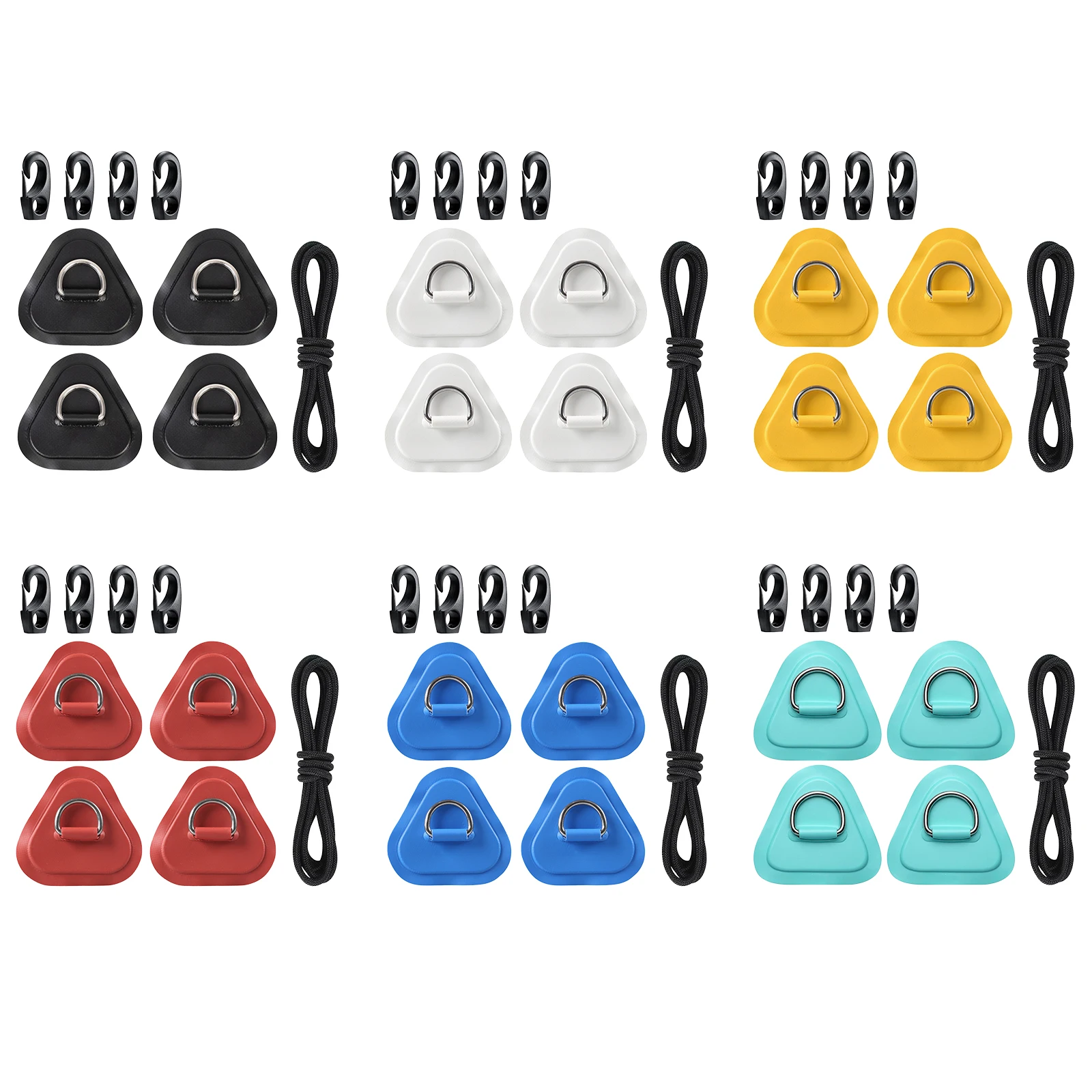 4 Pack Paddle Board D-Ring Patch Kit with 2.5m Bungee Cord Kayak Bungee Cord Kit Waterproof for Inflatable Boat Kayaks Deck