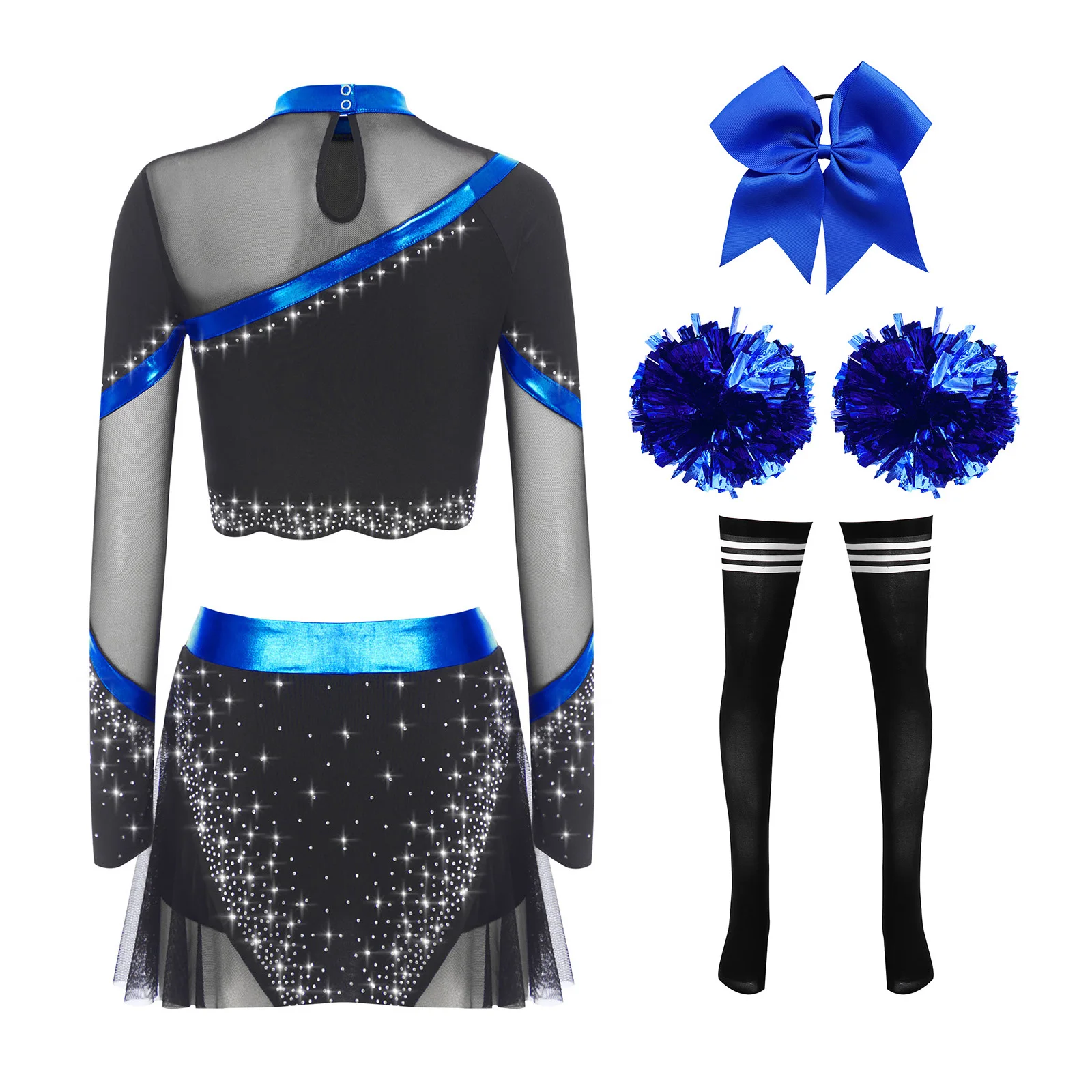 Women Glittery Rhinestones Cheerlead Uniforms Cheerleader Costume Cheerleading Uniforms School Girls Cheer Dance Outfit view 4