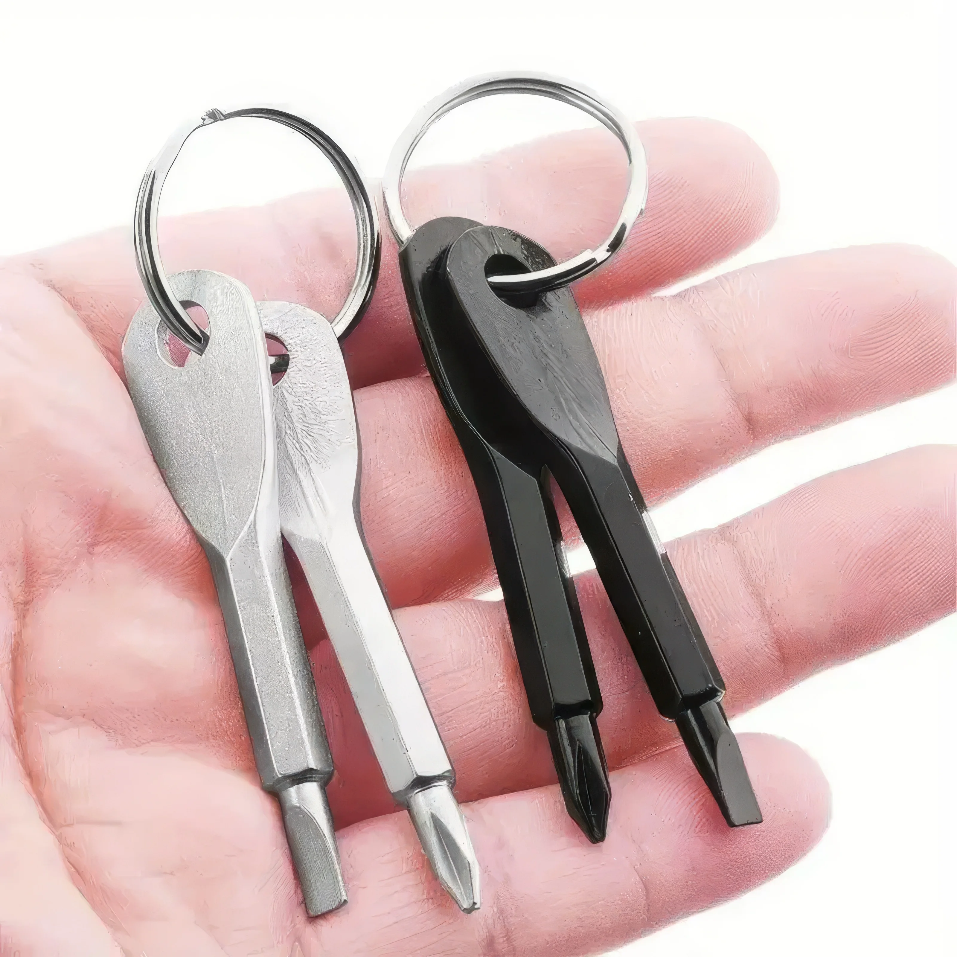 2PCS Chaveiro Chave de Fenda Preto e Prata, Ferramenta Manual Compacta Portátil EDC para Camping