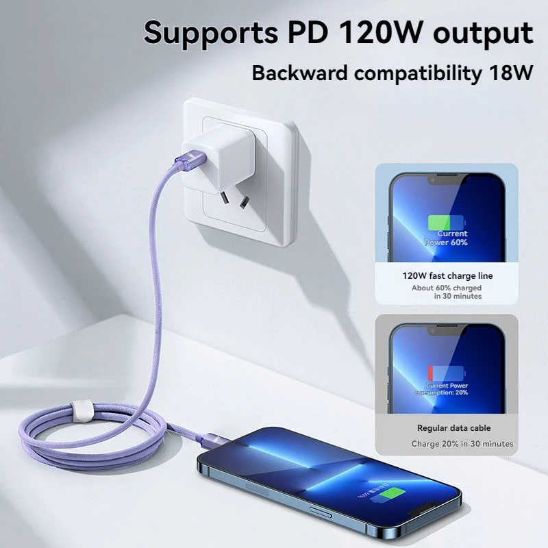 NNBILI USBC إلى iP كابل آيفون 14 13 12 11 برو ماكس Xs X 8 PD120W شحن سريع USBC سلك آيفون شحن كابل سلك البيانات