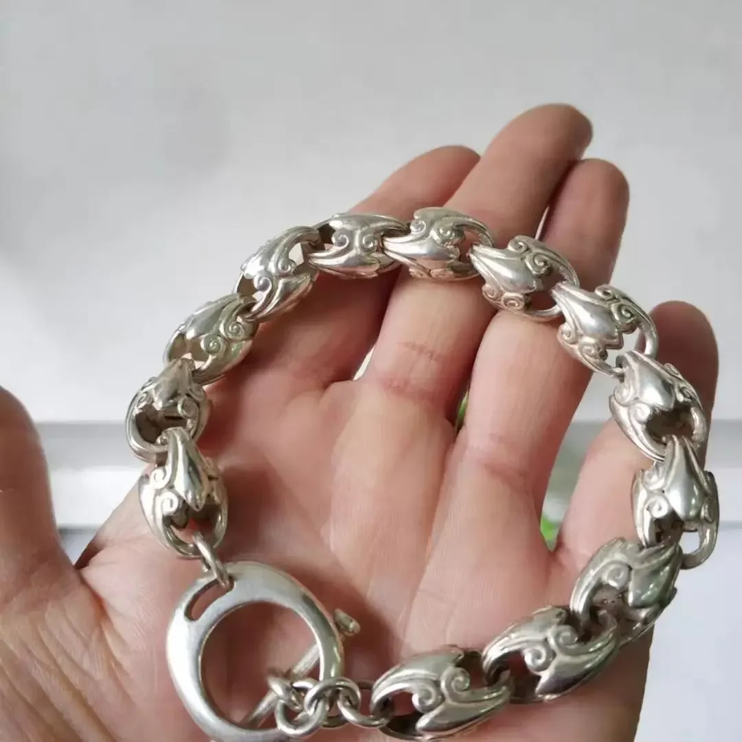 Tibetan Silver Handmade Imitate Ancient Open String Good Luck Bracelet Men and Women Fashion Personalized Jewelry Gift