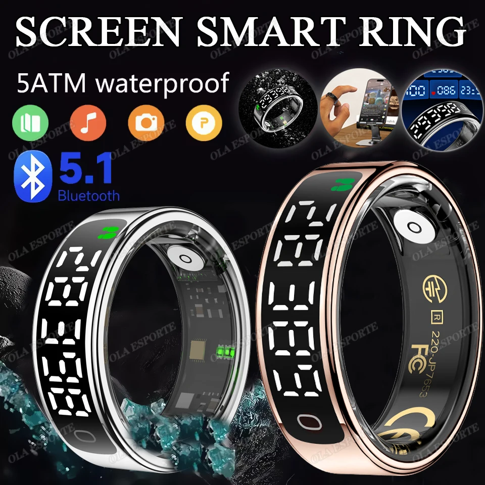 

Ola Esporte Smart Ring LED Display Smart Control Heart Rate Blood Oxygen Monitoring Multi Sports Modes 5ATM Waterproof Smartring