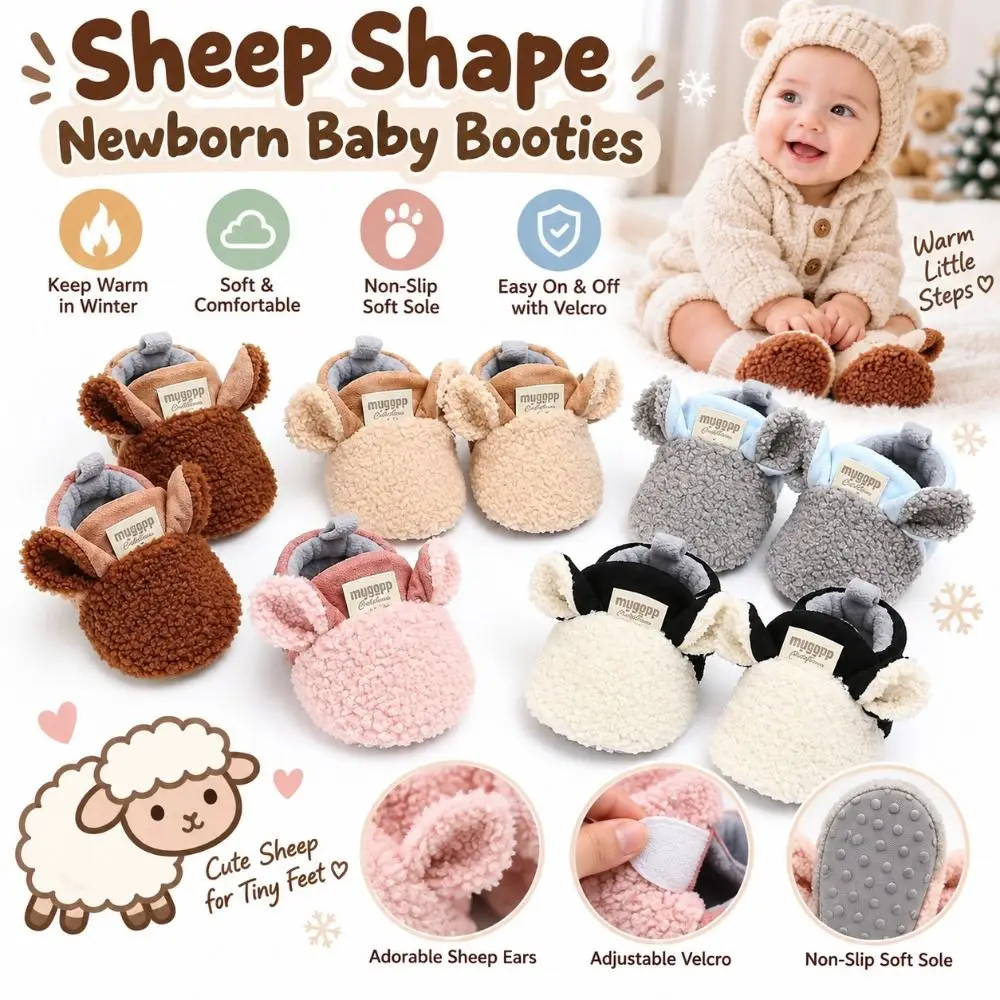 Cartoon Sheep Shape Newborn Baby Booties Non-Slip Sole Warm Baby Crib Shoes Soft Baby Walking Shoes Winter