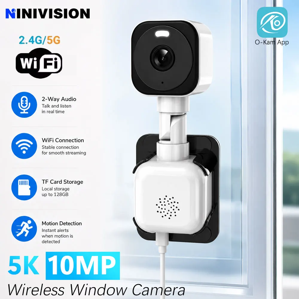 10MP 5G WiFi Window Security Camera 2.4G 5GHz Dual Band Indoor Surveillance Camera Two Way Audio Night Vision O-Kam Remote View
