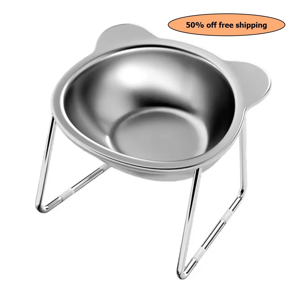 

Cat Bowl Tilted Neck Guard Food Bowl 304 Stainless Steel Shatter-resistant Elevated 15° Pet Supplies for Puppy Cat Free shipping