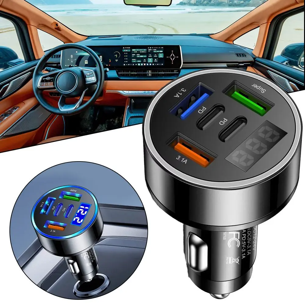 Car Charger 5 Ports Fast Charging PD For QC3.0 Car Phone Charger Adapter 12-24V Cars Trucks Vans Charger Car Electronic Accessor