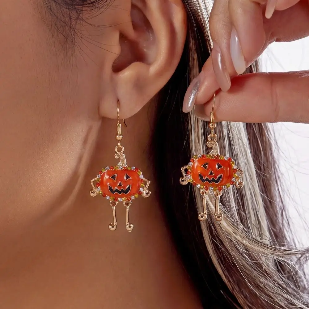 Creative Alloy Material Halloween Earrings Long Tassel Design Dripping Oil Effect Pumpkin Earrings Ghost Earrings Festival Wear