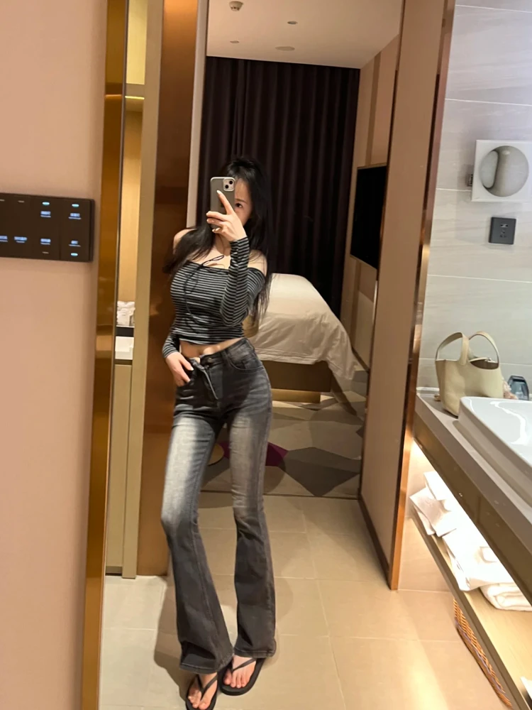 

Женские джинсы с высокой талией, эластичные, утягивающие, синие, для коррекции фигуры, весна-осень