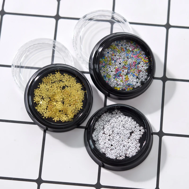 1 Flasche Weihnachten Schneeflocke Nagel Glitter Pailletten Splitter/Gold/bunte 3D glänzende Legierung Schnee Nail Art Charms Weihnachten Flocken Pailletten * # &