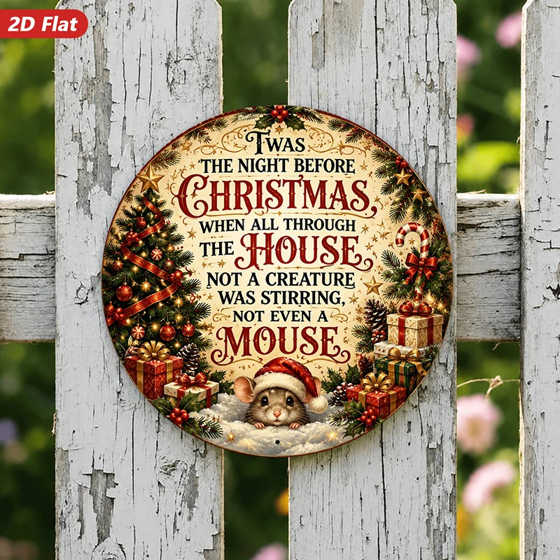 2D Cartoon Christmas Mouse Quote Wooden Round Plaque Wall Decor Pre-Christmas Night Quote Home Decor Snowy Walk Perfect Gift