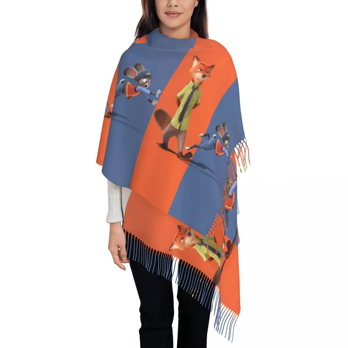 

Custom Lady Long Zootopia Judy Nick Scarves Women Winter Fall Soft Warm Tassel Shawl Wrap Scarf