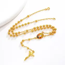 XP Jewelry --- Mary Jesus Cross Pendant Necklaces for Women Men Pure Gold Plated 24 k Jewelry Nickel free