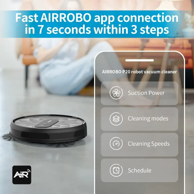 AIRROBO-Aspirateur Robot à Charge existent, Puissance d'Aspiration de 2800Pa, Contrôle par Application, Autonomie de 120 Minutes