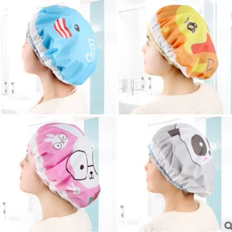 

1PC Women Kids Hair Protective Cap Cute Waterproof Shower Cartoon Spa Cap Saunas Lace Elastic Band Home Shower Caps