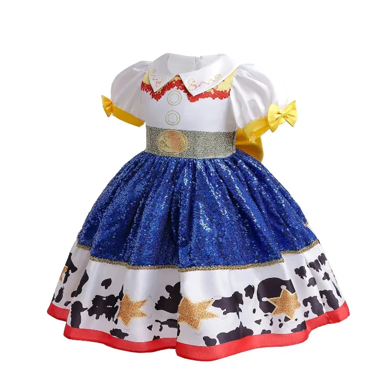 Purim Toy and Story 4 Jessie Cosplay Carnival Princess Dress Short sleeve Girls Costume With wig hat For Halloween Birthday Part