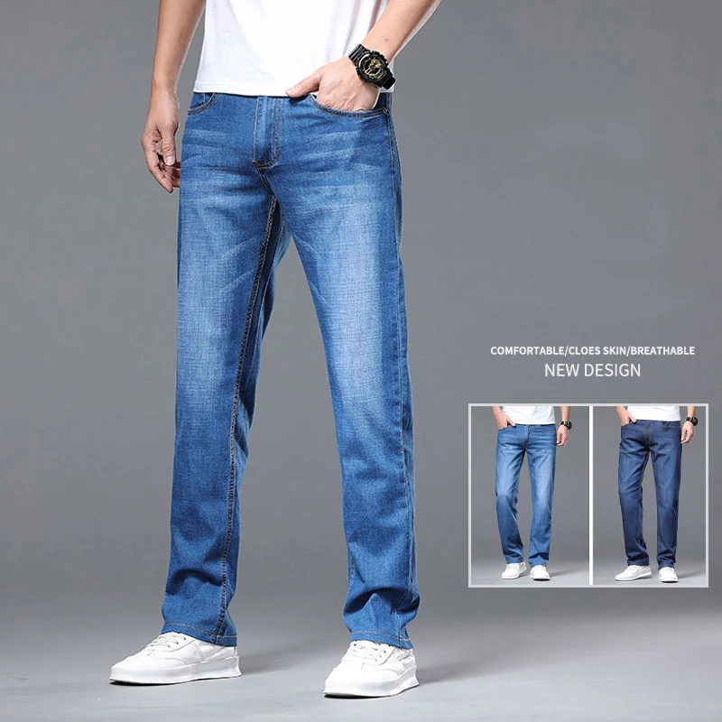 Men's Loose Jeans Straight Cotton Material Business Casual Elastic Denim Pants Spring/summer Oversized Youth Men's Brand Pants