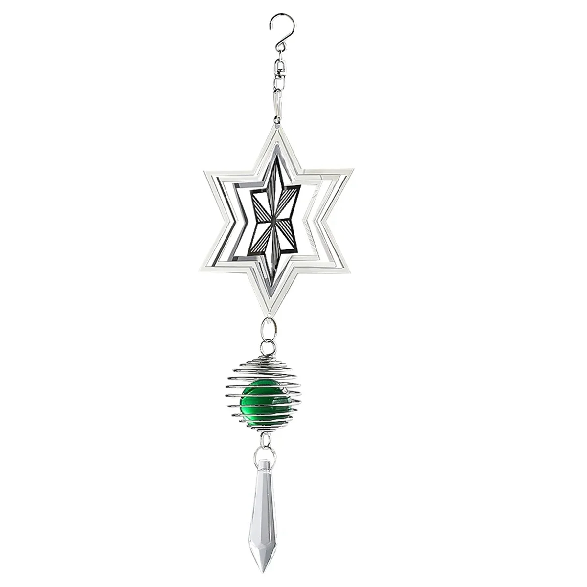 Kinetic Hanging Snowflake Wind Spinner Sun Catcher 3D Spiral Tail Cage Ball Wind Chimes Crystal Prism Pendant