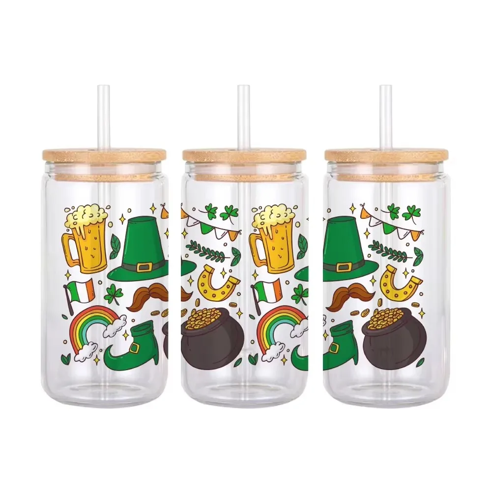 11x24 سنتيمتر عيد القديس باتريك ل Libbey 16oz يمكن الزجاج UV DTF القهوة يمكن التفاف Libbey الزجاج التفاف #1