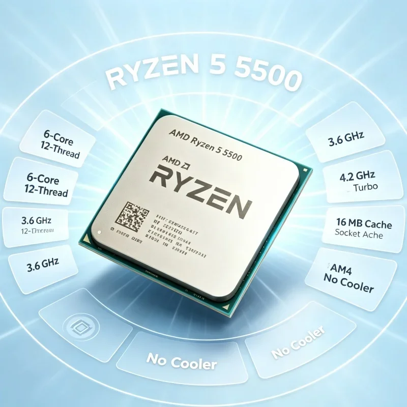 AMD Ryzen 5 5500 For AM4 Platform 6‑Core 12‑Thread Desktop Processor 3.6GHz 7nm 16MB Cache Without Cooler