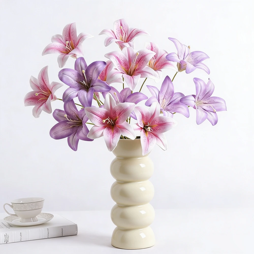 1 Ramo de Flores Artificiales de Lirio de 68 cm con 3 Cabezas, Flor Artificial para Decoración del Hogar, Habitación, Dormitorio, Jardín, Boda, Adorno para Jarrón