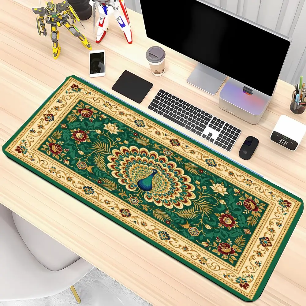 Green Peacock Floral Persian Rug Pattern Mouse Pad Precision Tracking Non Slip Base For Exotic Decor