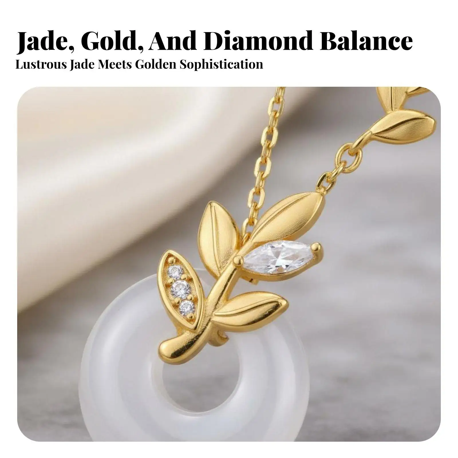 Ear Peace Buckle Pendant Elegant Design Faux Jade Donut Necklace Zircon Accents Collarbone Chain with Stalk for Women, Women