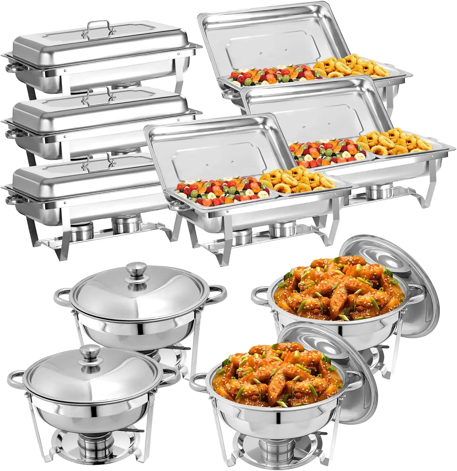 10 Pack Chafing Dish Buffet Set, Stainless Steel Catering Food Warmer For Banquet, Parties, Wedding (6 Packs 8Qt 1/2 Pan + 4