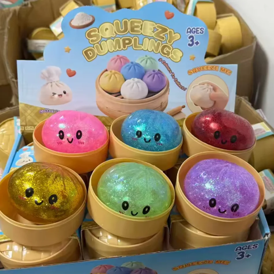 Glitzernde Dumpling Squishies Spielzeug-Box Bun Baozi Dumpling Mystery Box Bunte Lebensmittel-Squishies Sensorisches Fidget-Spielzeug Anti-Stress-Quetschball
