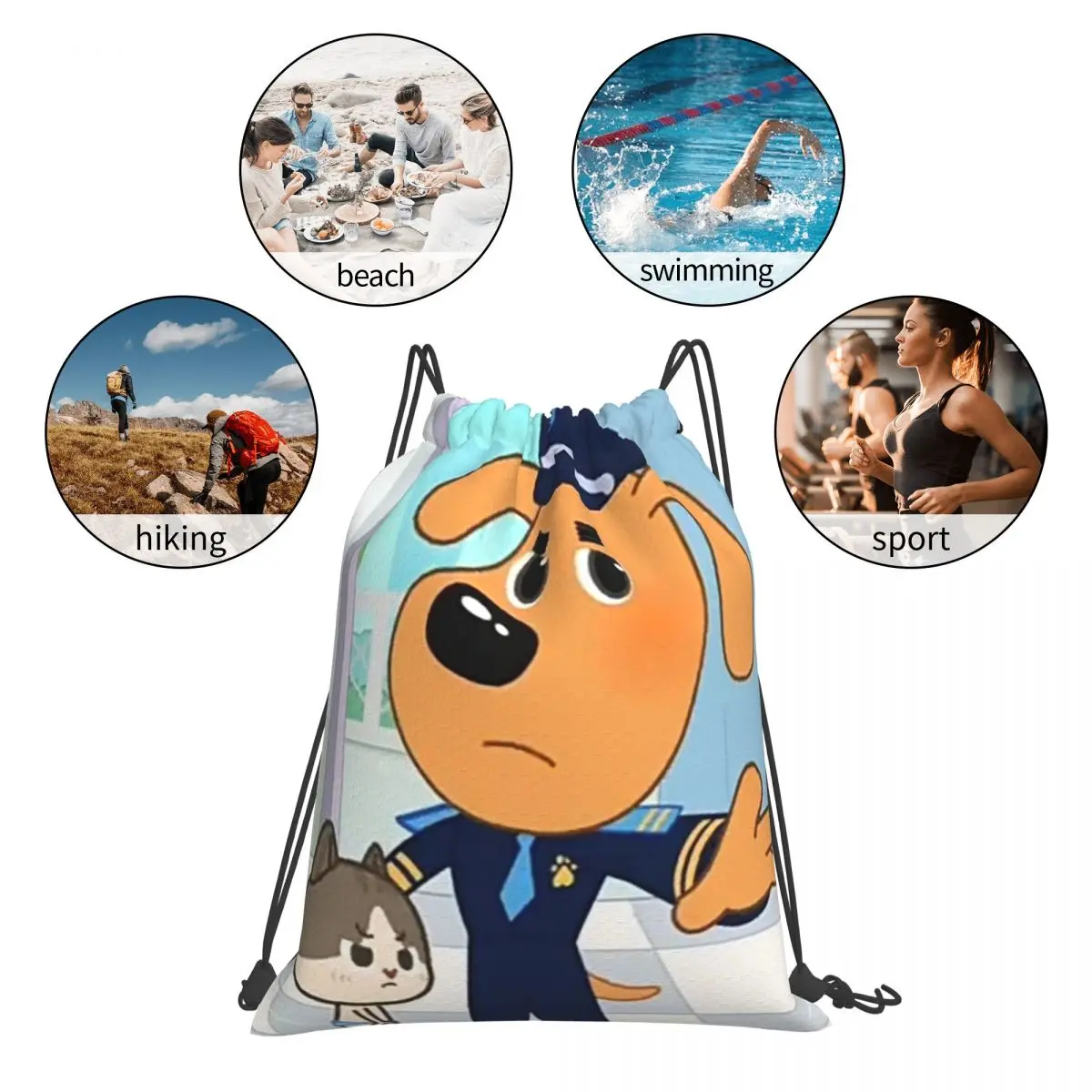 Sheriff Labrador Backpacks Multi-function Portable Drawstring Bundle Pocket Sundries Bag Book Bags For Man Woman School