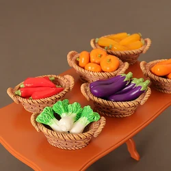 1:12 Mini Simulation Artificial Fruits and Vegetables Doll House Vegetable Bamboo Basket Miniature Accessories Pretend Play Toys