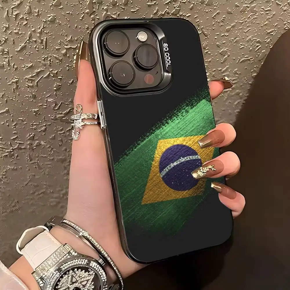 B-Brasil B-Brasil Bandeira Brasileira Capa de telefone para iPhone 17,16,15,14,13,12,11 Plus, Pro Max, XS, capa de telefone prateada colorida