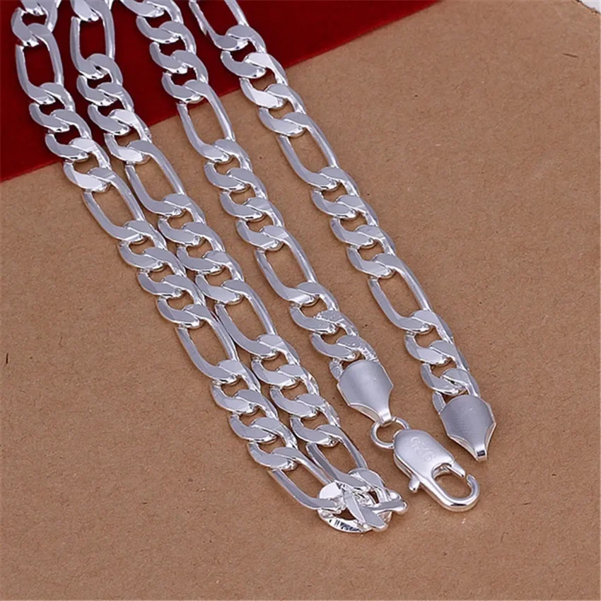 Wholesale 925 Sterling Silver Necklace  High Quality Wedding Noble Women Men 8MM Chain Man Charm 45-60cm Fashion Jewelrycute