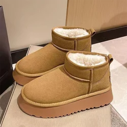 Thick-soled Increased Snow Boots Women's 2024 Winter New Fleece-lined Thickened Non-slip Warm Plus Size Cotton Shoes Short Tube