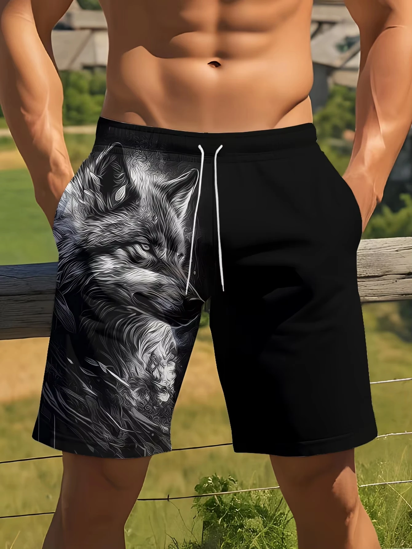 

2026 Summer New Men's Shorts 3D Trendy Wolf Head Print Fashionable Casual Street Style Comfortable Lightweight Soft Shorts
