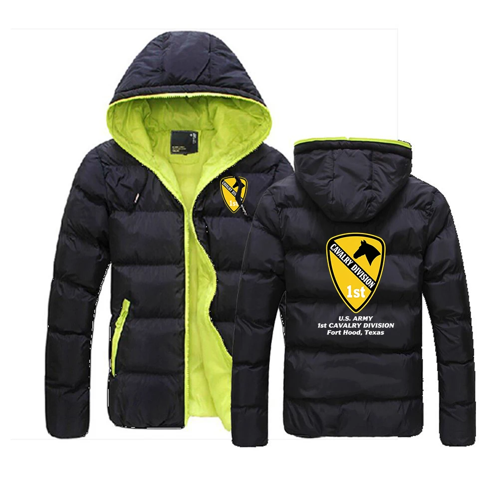 US Army 1st Cavalry Division Veteran Men's Casual Jacket Cotton Parka Coat Thin Cotton Padded Jacket Windproof  Hoodies