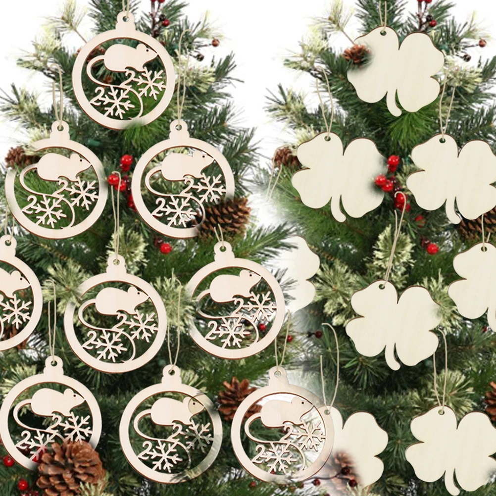 

20pcs Hanging Hanging Decor DIY Craft New Year Rat Pendant Festive Home New Year Diy Wooden naments Pendant Wind Chimes